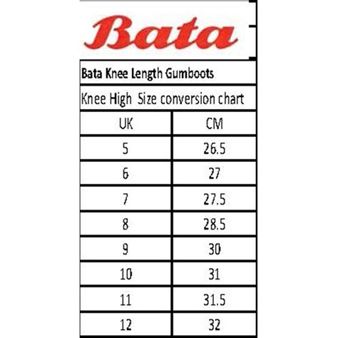 bata size chart female