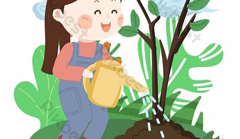 Arbor Day Cartoon Hand Iguhit Ang Maliit Na Batang Lalaki Na Nagtatanim