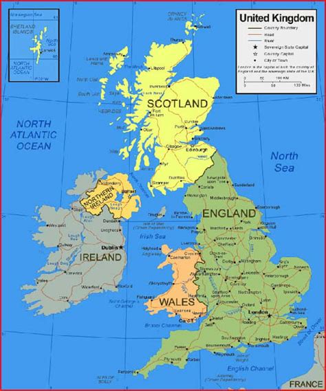 Peta Wilayah / Negara Inggris (Britania Raya), Skotlandia, Irlandia