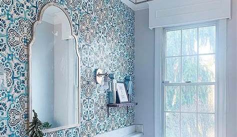 Wallpaper and tile combination on walls Bathroom design, Wallpaper