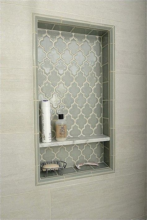 Arabesque Tile Shower Shelf Niche White Subway shower Tile Marble