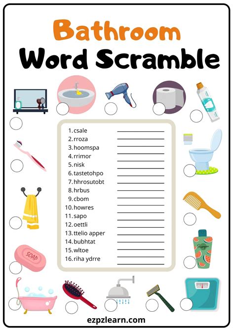 Bathroom Words Scramble