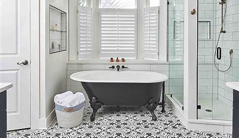 Bathrooms with Black and White Patterned Floor Tiles