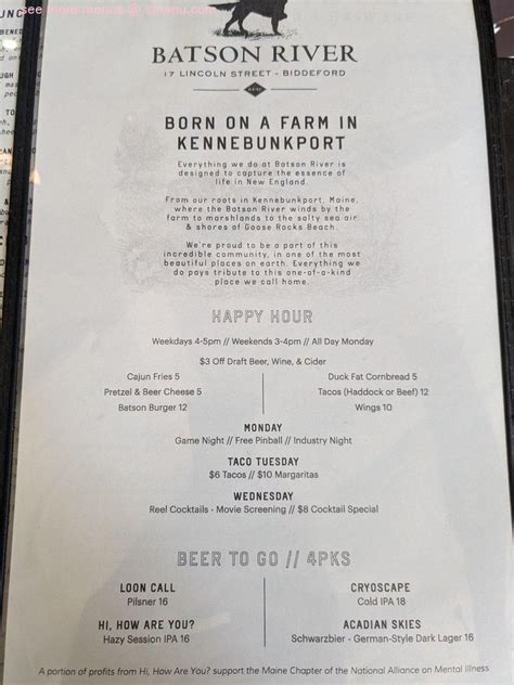 Batson River Biddeford Menu