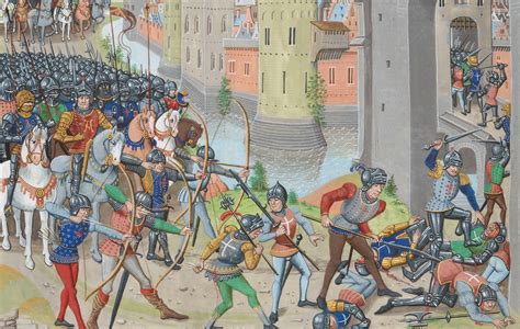 1346 English soldiers assault the French fleet in the river Orne, under