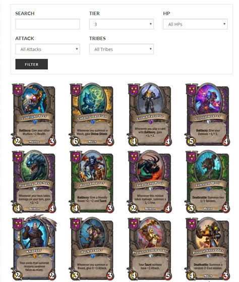 Battlegrounds Card List