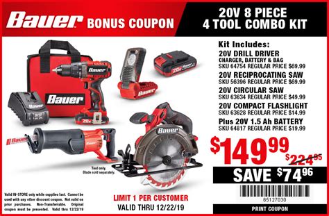 15 off any single Bauer tool coupon harborfreight
