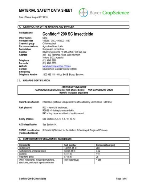 bayer crop science sds