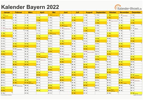 Kalender 2022 Bayern Ferien, Feiertage, ExcelVorlagen