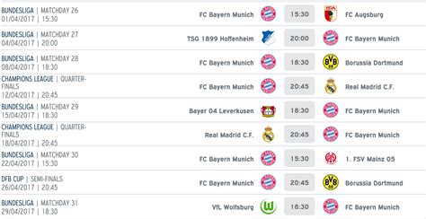 bayern munich match schedule