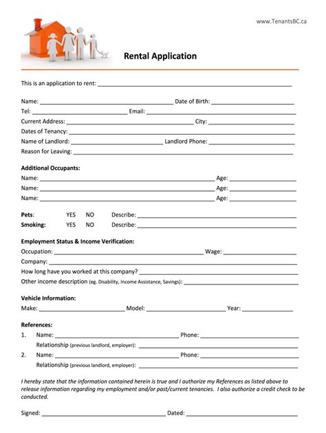 bc rental application form template