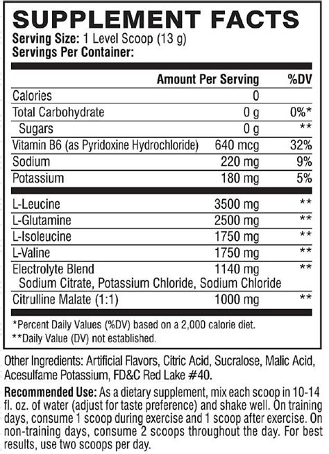 Bcaa Ingredients Label