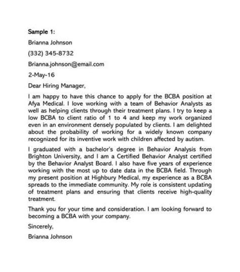 BCBA Behavioral Analyst Cover Letter Template Kickresume
