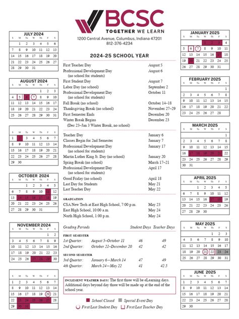 Bcsc School Calendar