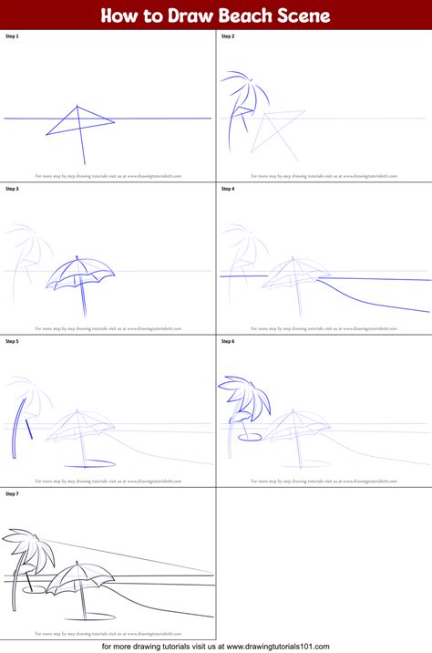 How to Draw Summer Beach Scene printable step by step