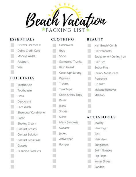Beach Vacation Packing List Printable: Your Ultimate Guide For A Stress-Free Vacation