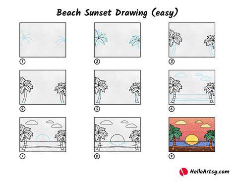 beach drawing easy step by step