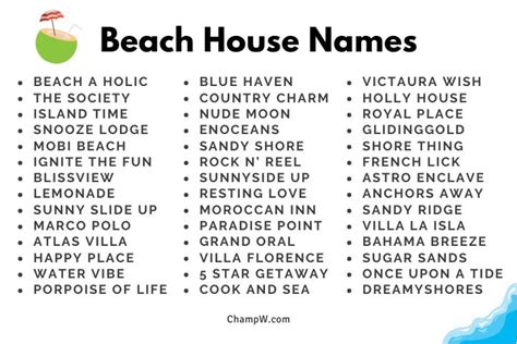 Beach House Name List