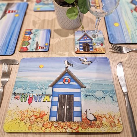 beach hut placemats and coasters