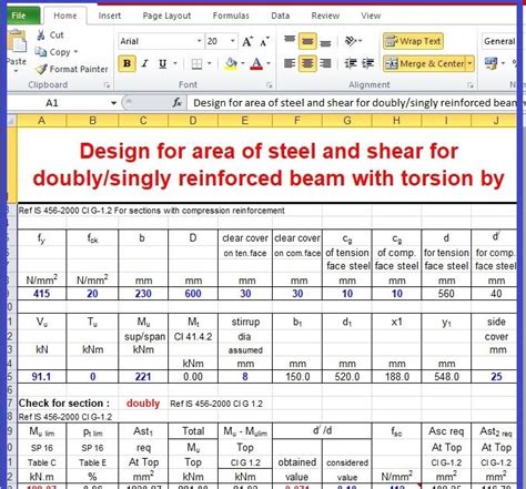 Beam design excel spreadsheet