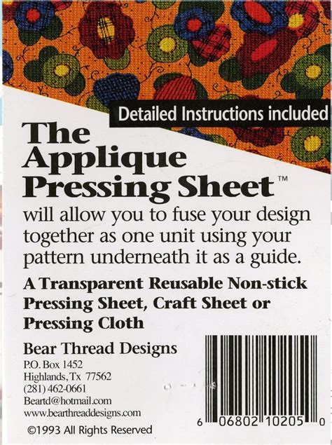 Bear Thread Applique Pressing Sheet