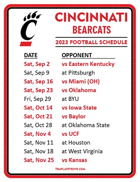 bearcats football schedule
