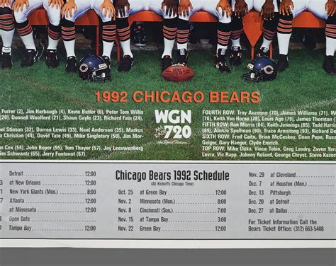 bears schedule 1992