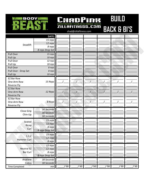 Beast Total Body Workout Sheet WorkoutWalls
