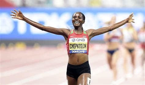 Beatrice Chepkoech speaks after inspiring a 123 for Kenya at the 2018