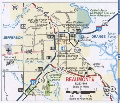 Beaumont TX roads map. Highway map Beaumont city surrounding area