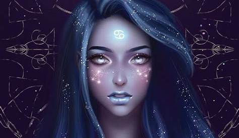 Illustration of Cancer Zodiac Sign. Element of Water. Beautiful Girl
