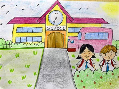 Happy Kids in Front of the School Building Stock Vector Illustration of private, grass 75218509