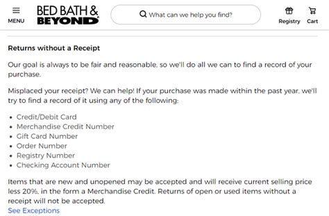 Bed Bath & Beyond Return Policy Without A Receipt