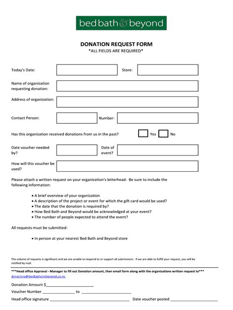 Bed Bath Beyond Donation Request