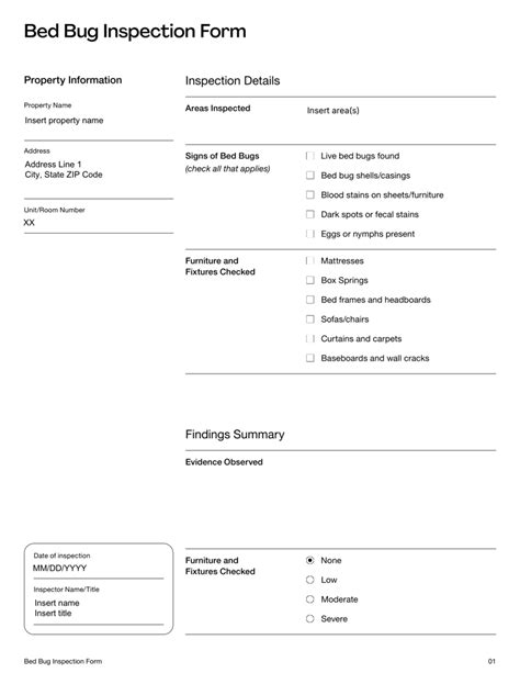 bed bug inspection form template