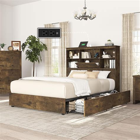 Bed Frame With Bookshelf Headboard