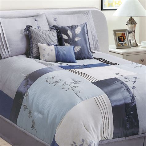 Bedding Ensemble Grey and Blue Bedroom