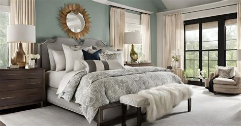 Grey Panel Headboard Neutral Bedding. Modern Farmhouse Style Bedroom