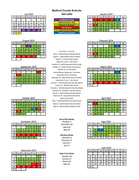 Bedford County School Calendar 2024-21