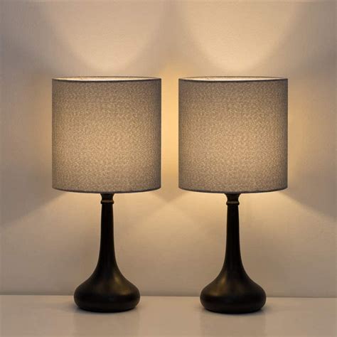 Modern Nightstand Lamps Set of 2 with Black Metal Base and Red Fabric