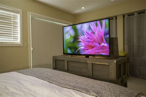 Builtin Extended Flip Out TV mount Bedroom tv wall, Tv bed frame, Tv