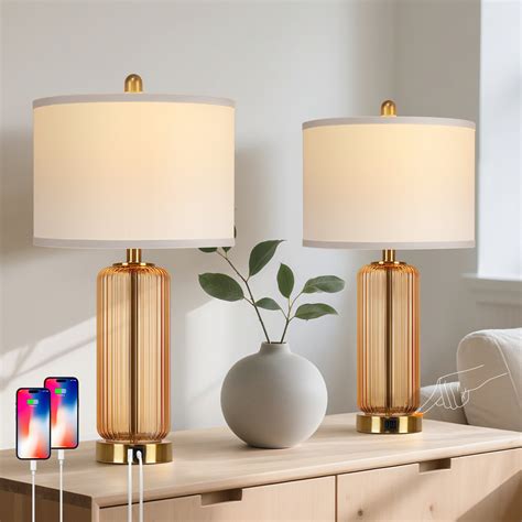 Set of 2 13" Antique Brass Bedside Table Lamp w/ LED Bulb Office
