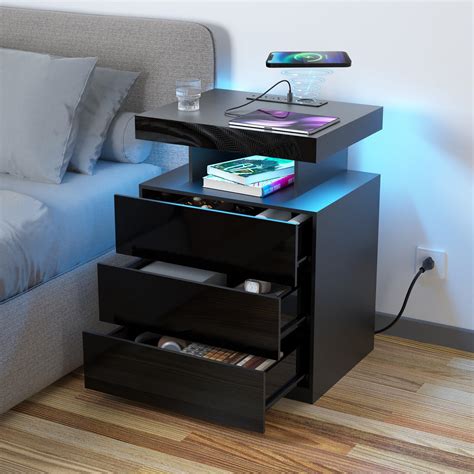 bedside table with charging station