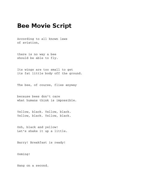 bee movie script pdf