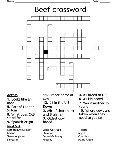 Beef Crossword Puzzle Answer Key
