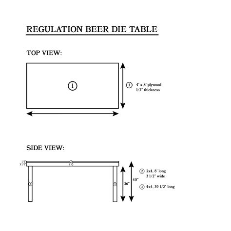 Beer Die Table Dimensions