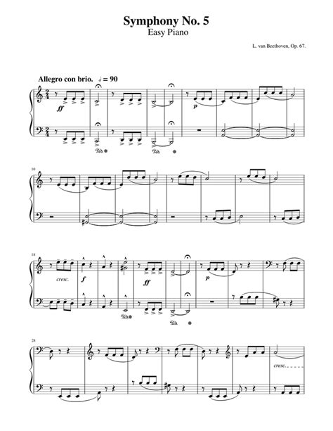 beethoven symphony 5 sheet music piano easy