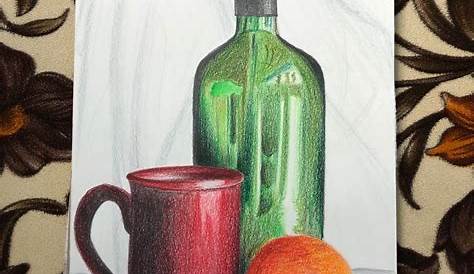 Beginner Still Life Drawings In Colour Original Colored Pencil Drawing "Teapot With