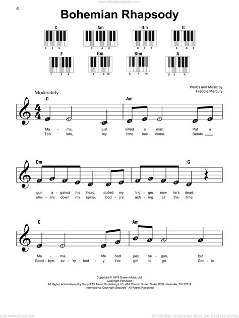 beginner bohemian rhapsody piano sheet music