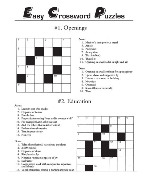 Screenshot of a sample beginner-friendly crossword grid